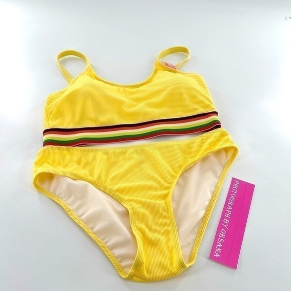 Bobbie Brooks Yellow Beach Pool Removeable Pads Adjustable Straps Bikini Set L - Picture 3 of 12